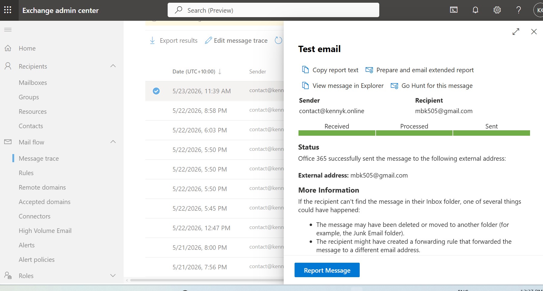 Exchange Message Trace